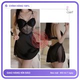 Váy Ngủ Lụa Cao Cấp Có Mút Ngực Phối N160 Đen chính hãng - chất lụa mát mềm, phối ren, freesize - giao hàng che tên kín đáo