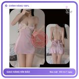 Váy Ngủ Lụa Phối Ren Ngực Gợi Cảm Bonita N186 Hồng chính hãng - chất lụa mát mềm, freesize, set đầy đủ phụ kiện - giao hàng che tên kín đáo