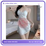 Váy Ngủ Sexy Cổ Yếm Hoạ Tiết Bướm Gợi N126 Xanh Bướm chính hãng - chất lụa mát mềm, freesize, set đầy đủ phụ kiện - giao hàng che tên kín đáo