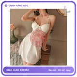 Váy Ngủ Lụa Cao Cấp Có Mút Ngực Phối N160 Trắng chính hãng - chất lụa mát mềm, phối ren, freesize - giao hàng che tên kín đáo