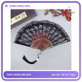 Phụ Kiện Cosplay Dễ Thương Cho Nữ Sexy Gợi Cảm Quạt Đen + Tua Rua chính hãng - chất lụa mát mềm, phối ren, chất vải mềm mát - giao hàng che tên kín đáo