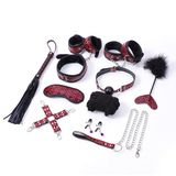 Bộ Dụng Cụ BDSM Bọc Da Cao Cấp Vân Đỏ chính hãng - chất liệu an toàn cho da, dễ vệ sinh, êm ái khi dùng - giao hàng che tên kín đáo