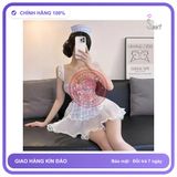 Đồ Cosplay Sexy Hầu Gái Xanh Caro Dáng Xoè N376 chính hãng - chất lụa mát mềm, freesize, chất vải mềm mát - giao hàng che tên kín đáo