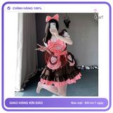 Váy Cosplay Nàng Hầu Thỏ Phối Nơ Hồng Phong Cách Lolita chính hãng - set đầy đủ phụ kiện, chất vải mềm mát, đường may tỉ mỉ - giao hàng che tên kín đáo