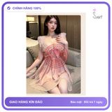 Váy Ngủ Sexy Lụa Phối Ren Chấm Bi Đẹp N169 Hồng chính hãng - chất lụa mát mềm, freesize, chất vải mềm mát - giao hàng che tên kín đáo