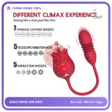 Trứng Rung Hoa Hồng Kèm Lưỡi Liếm Thụt Bí chính hãng - sạc usb, rung nhấp chuyển động đẩy tới và lui tự động, chất liệu an toàn cho da - giao hàng che tên kín đáo