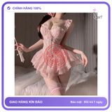 Váy Ngủ Sexy Cánh Tiên Ren Hoa Có Gọng N820 Hồng chính hãng - phối ren, freesize, set đầy đủ phụ kiện - giao hàng che tên kín đáo