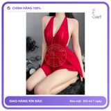 Váy Ngủ Sexy Ren Xuyên Thấu Cổ Yếm Gợi N128 Đỏ chính hãng - phối ren, freesize, chất vải mềm mát - giao hàng che tên kín đáo