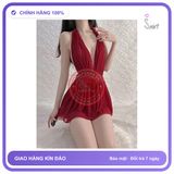 Váy Ngủ Sexy Ren Xuyên Thấu Cổ Yếm Gợi N128 Đỏ chính hãng - phối ren, freesize, chất vải mềm mát - giao hàng che tên kín đáo
