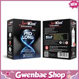 Bao cao su kéo dài thời gian gân gai hương dâu Lovekiss Maxxmen Prolong - Hộp 3 cái - Gwen Shop Chính Hãng