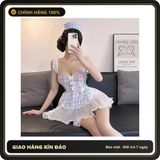 (Che Tên) Đồ Cosplay Sexy Hầu Gái Xanh Caro Dáng Xoè Đáng Yêu Gợi Cảm Váy Ngủ Nàng Hầu Cột Nơ Lưng Cute Dễ Thương - N376 Hỗ Trợ 24/7