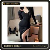 (Che Tên) Đầm Ngủ Dài Xẻ Tà Đùi Dáng Ôm Quyến Rũ Cuốn Hút Váy Body Dài Tay Đen Trắng Phong Cách Gợi Cảm Ngọt Ngào - N290 Đen Cao Cấp Bảo Đảm