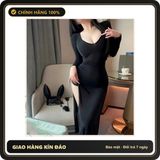 (Che Tên) Đầm Ngủ Dài Xẻ Tà Đùi Dáng Ôm Quyến Rũ Cuốn Hút Váy Body Dài Tay Đen Trắng Phong Cách Gợi Cảm Ngọt Ngào - N290 Đen Cao Cấp Bảo Đảm