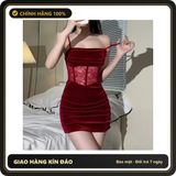 (Che Tên) Váy Body Sexy Nhung Phối Ren Có Đệm Ngực Xinh Quyến Rũ Đầm 2 Dây Đi Tiệc Bar Pub Club Sang Chảnh Gợi Cảm - N197 Đỏ Cao Cấp Bảo Đảm