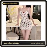 (Che Tên) Váy Ngủ Sexy Ôm Body Phối Ren Hoa Nhí Gợi Cảm Tặng Chip Quyến Rũ - N232 Trắng Cherry - Hàng Mới Về