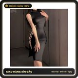 (Che Tên) Váy Ngủ Dài Xẻ Tà Đan Dây Hông Quyến Rũ Thanh Lịch Đầm Sườn Xám Cổ Cao Ôm Body Tôn Dáng Gợi Cảm - N222 Đen Giao Nhanh Toàn Quốc