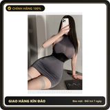 (Che Tên) Váy Ngủ Ôm Body Phối Đai Lưng Da Đầm Thư Ký Cổ Yếm Hở Lưng - N241 Xám Bảo Mật Tuyệt Đối