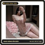 (Che Tên) Váy Ngủ Sexy 2s Cúp V1 Đính Nơ Quyến Rũ Xuyên Thấu Ôm Body - N807 Hồng Trắng Bảo Mật Tuyệt Đối
