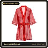 (Che Tên) Áo Choàng Ngủ Xuyên Thấu Phối Ren Mềm Mại Gợi Cảm Áo Khoác Ngoài Nữ Mặc Nhà Có Thắt Lưng Quyến Rũ – N256 Đỏ Bảo Mật Tuyệt Đối