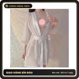 (Che Tên) Áo Choàng Ngủ Xuyên Thấu Phối Ren Áo Khoác Ngoài Nữ Mặc Nhà Có Thắt Lưng – N256 Trắng Chuẩn Auth