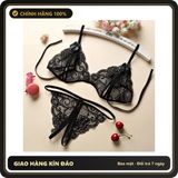 (Che Tên) Bộ Đồ Lót Ren Sexy Gợi Cảm Quần Lót Nữ Lọt Khe Xẻ Đáy Kèm Áo Lót Bralette Quyến Rũ Đáng Yêu - T310 Đen - Hàng Mới Về