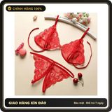 (Che Tên) Đồ Lót Sexy 2 Mảnh Ren Quần Lót Lọt Khe Xẻ Đáy Set Bralette Nội Y Gợi Cảm - T310 Đỏ Hộp Trắng Kín