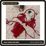 (Che Tên) Đồ Lót Sexy Ren Hoa Xuyên Thấu Gợi Cảm Cột Dây Quyến Rũ Set Nội Y Nữ Phối Nơ Đen Đỏ Trắng Cuốn Hút - T350 Đỏ Chuẩn Auth