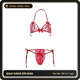 (Che Tên) Đồ Lót Sexy Ren Hoa Xuyên Thấu Gợi Cảm Cột Dây Quyến Rũ Set Nội Y Nữ Phối Nơ Đen Đỏ Trắng Cuốn Hút - T350 Đỏ Chuẩn Auth