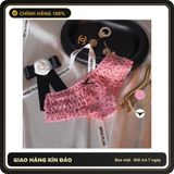 (Che Tên) Quần Lót Lưng Thun Nhún Bèo Cạp Cao Quần Chip Nữ Ren Phối Hoa Nơ Sexy - T303 Hồng Tim Chuẩn Auth