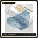(Che Tên) Quần Lót Ren Xuyên Thấu Hoạ Tiết Trái Tim Quần Chip Nữ Đính Nơ - T332 Xanh Dương Hộp Trắng Kín