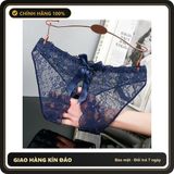 (Che Tên) Quần Lót Sexy Ren Hoa Xẻ Đáy Phối Nơ Dễ Thương - T306 Xanh Dương - Hàng Mới Về