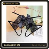 (Che Tên) Quần Lót Ren Hoa Xẻ Đáy Cạp Cao Sexy Gợi Cảm Chip Nữ Phối Nơ Khoét Đũng Hottie Quyến Rũ - T338 Đen Cao Cấp Bảo Đảm