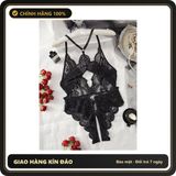 (Che Tên) Bodysuit Ren Hoa Xẻ Ngực Đồ Ngủ Liền Thân Hở Đũng - N940 Đen - Hàng Mới Về