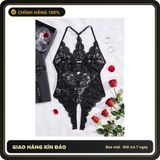 (Che Tên) Bodysuit Ren Hoa Xẻ Ngực Đồ Ngủ Liền Thân Hở Đũng - N940 Đen - Hàng Mới Về