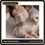 (Che Tên) Bộ Ngủ Sexy 2s Phối Ren Croptop Tôn Dáng Quyến Rũ Đồ Ngủ Lụa Hoa Nhí Kèm Đai Choker Nơ Đáng Yêu Gợi Cảm - N239 Cao Cấp Bảo Đảm
