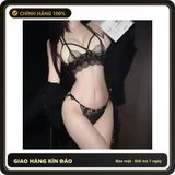 (Che Tên) Đồ Lót Nữ Ren Xuyên Thấu Đính Hạt Đáng Yêu Quyến Rũ Set Nội Y Lingerie Cột Dây Gợi Cảm Ngọt Ngào - T368 Đen - Hàng Mới Về