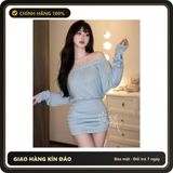 (Che Tên) Set Đầm Body Trễ Vai Hở Lưng Siêu Xinh Quyến Rũ Váy Ngủ Tiểu Thư Dài Tay Ôm Hông Gợi Cảm Thanh Lịch - N298 Xanh Dương Giao Nhanh Toàn Quốc
