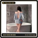(Che Tên) Set Đầm Body Trễ Vai Hở Lưng Siêu Xinh Quyến Rũ Váy Ngủ Tiểu Thư Dài Tay Ôm Hông Gợi Cảm Thanh Lịch - N298 Xanh Dương Giao Nhanh Toàn Quốc