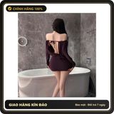 (Che Tên) Set Đầm Body Trễ Vai Hở Lưng Váy Ngủ Tiểu Thư Dài Tay Ôm Hông - N298 Tím Cao Cấp Bảo Đảm
