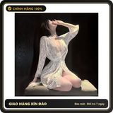 (Che Tên) Áo Choàng Ngủ Ren Hoa Xuyên Thấu Dài Tay Gợi Cảm Cuốn Hút Áo Khoác Tắm Có Đai Cột Lưng Sexy Quyến Rũ - N138 Chuẩn Auth