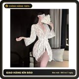 (Che Tên) Áo Choàng Ngủ Ren Hoa Xuyên Thấu Dài Tay Gợi Cảm Cuốn Hút Áo Khoác Tắm Có Đai Cột Lưng Sexy Quyến Rũ - N138 Chuẩn Auth