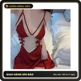 (Che Tên) Váy Ngủ Sexy Phối Ren Ngực Hở Lưng Đầm Lụa 2s Cổ V Dáng Xoè - N272 Đỏ Chuẩn Auth