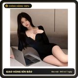 (Che Tên) Jumpsuit Nữ Tập Gym Yoga Đi Biển Bikini Sexy Xinh Xắn Bodysuit Dài Tay Thun Trơn Ôm Sát Tôn Dáng Gợi Cảm - N510 Đen Hỗ Trợ 24/7