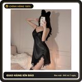 (Che Tên) Váy Ngủ Phi Lụa Xẻ Tà Đùi Có Đệm Ngực Sexy Gợi Cảm Đầm Ngủ Mặc Nhà Nữ 2 Dây Phối Ren Quyến Rũ - N212 Đen Hỗ Trợ 24/7