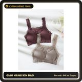 (Che Tên) Áo Lót Bra Cotton Gân Phối Ren Xẻ Ngực Xinh Gợi Cảm Áo Yếm Không Gọng Tập Gym Yoga Mềm Mại Tinh Tế - T369 Hộp Trắng Kín