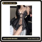 (Che Tên) Váy Ngủ Lụa Hai Dây Xẻ Tà Kèm Chip Quyến Rũ Cuốn Hút Đầm Ngủ Sexy Phối Ren Cột Dây V1 Gợi Cảm Tinh Tế - N288 Đen Bảo Mật Tuyệt Đối