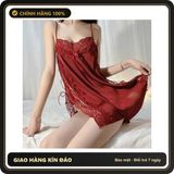 (Che Tên) Váy Ngủ Sexy Đan Dây Hông Gợi Cảm Cao Cấp Đầm Nữ Trơn Mặc Nhà Lụa Mềm Mịn Quyến Rũ - N131 Đỏ Chuẩn Auth
