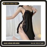 (Che Tên) Váy Ngủ Sexy Đan Dây Hông Gợi Cảm Cao Cấp– N131 Đen Hỗ Trợ 24/7