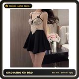 (Che Tên) Váy Ngủ Lụa Sexy Phối Ren Hoa Nhí Gợi Cảm Sang Chảnh Đầm Mặc Nhà 2 Dây Dáng Xoè Đáng Yêu Quyến Rũ - N285 Đen Hộp Trắng Kín