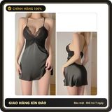 (Che Tên) Váy Ngủ Lụa Phối Ren Ngực Gợi Cảm Dễ Thương Đầm Mặc Nhà Hở Lưng Sexy Tặng Chip Lọt Khe Quyến Rũ - N178 Đen Chuẩn Auth